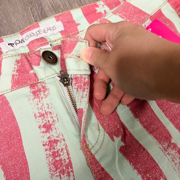 NWT Love Culture Mint Red Star Stripe Print Skinny Jeans Size 9 Junior USA - Picture 6 of 12